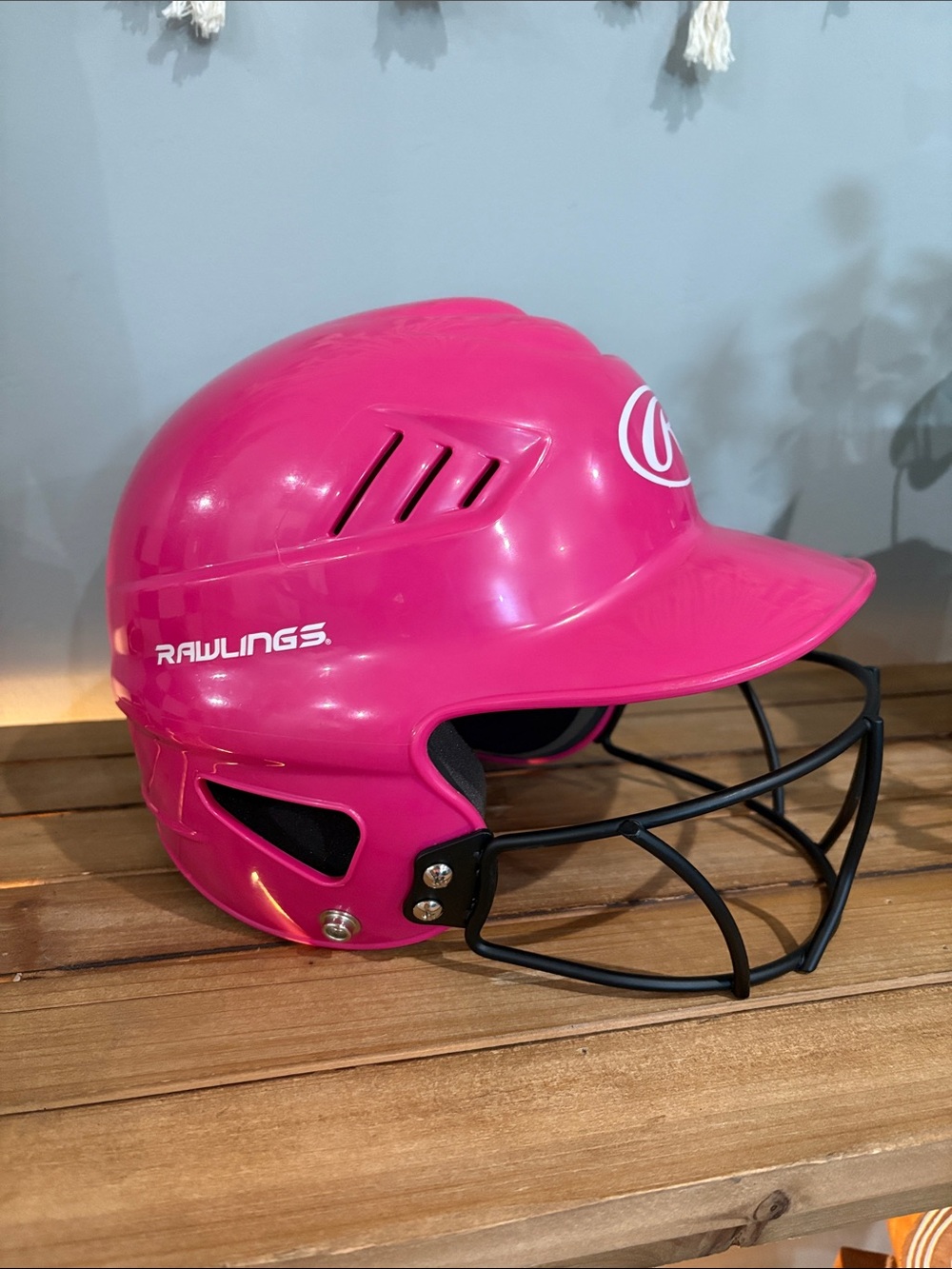 Rawlings Hot Pink Batting Helmet with Black Faceguard - Picture 2 of 5